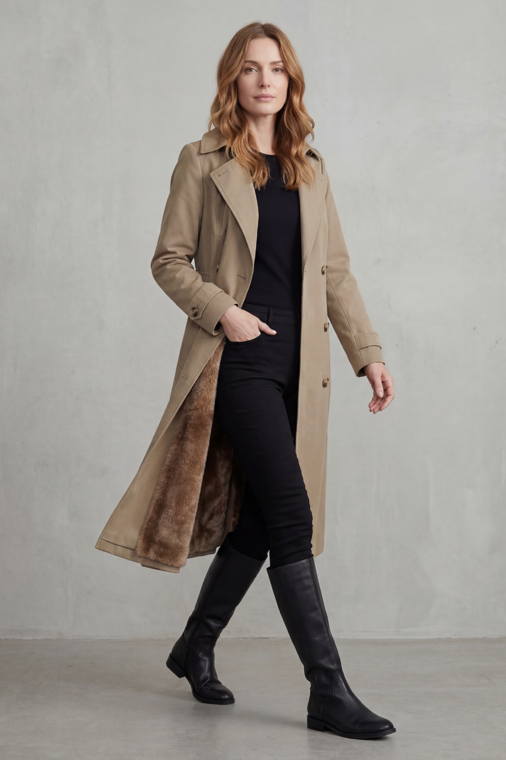 Carletta – Faux fur-lined trench – Double-breasted winter coat-10482722046295-OLVIA ROSE LONDON