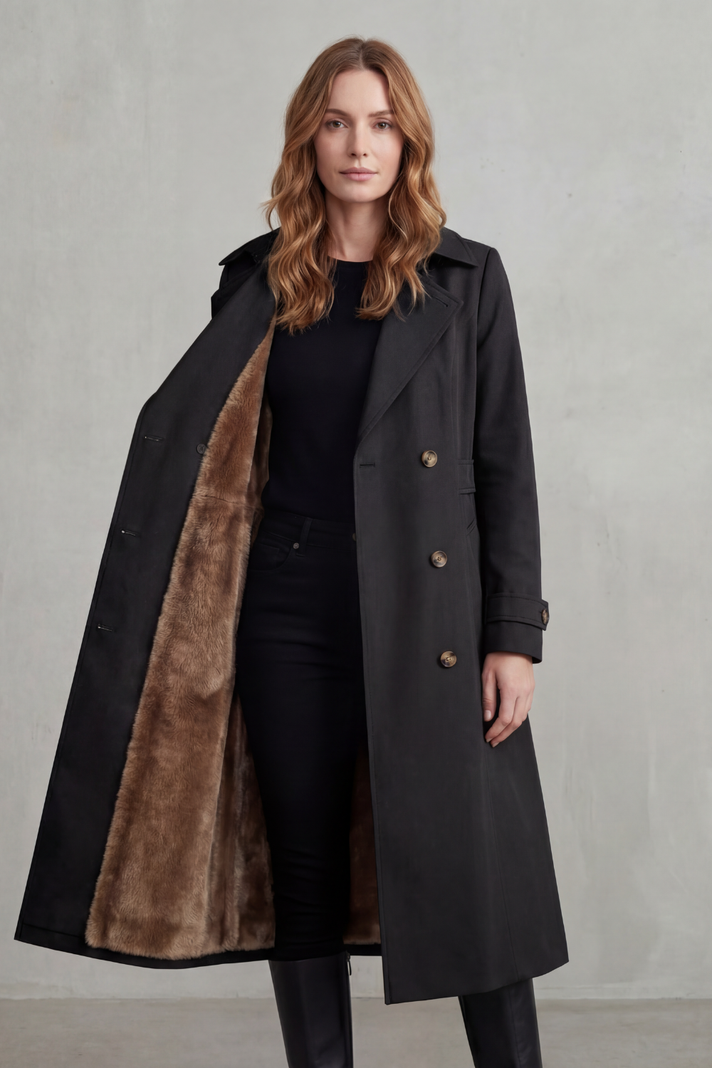 Carletta – Faux fur-lined trench – Double-breasted winter coat-10482722046295-OLVIA ROSE LONDON