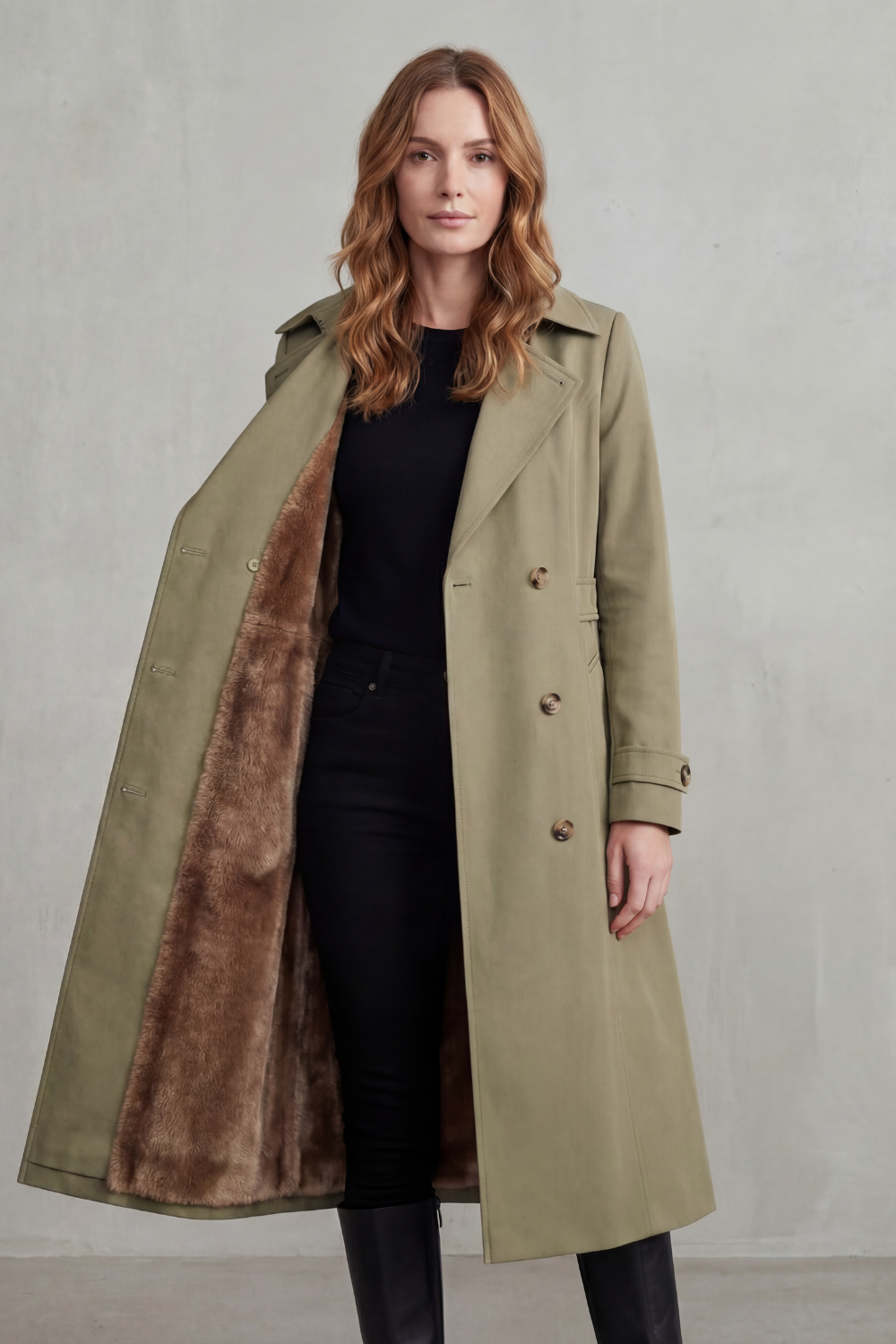Carletta – Faux fur-lined trench – Double-breasted winter coat-10482722046295-OLVIA ROSE LONDON