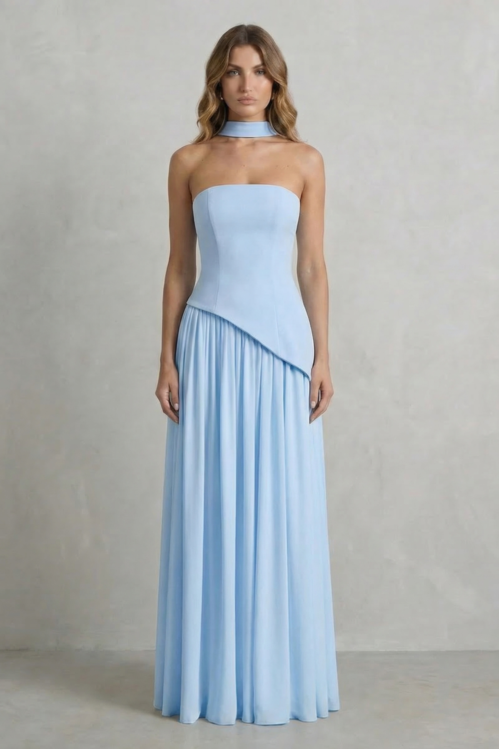 Celestara – Sculpted draped slit – Strapless maxi dress-10598793314647-OLVIA ROSE LONDON