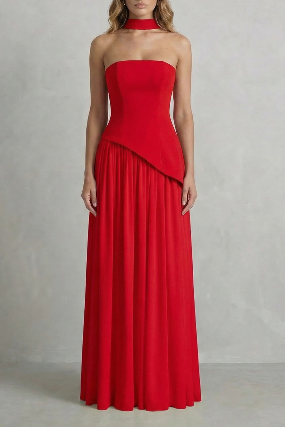 Celestara – Sculpted draped slit – Strapless maxi dress-10598793314647-OLVIA ROSE LONDON