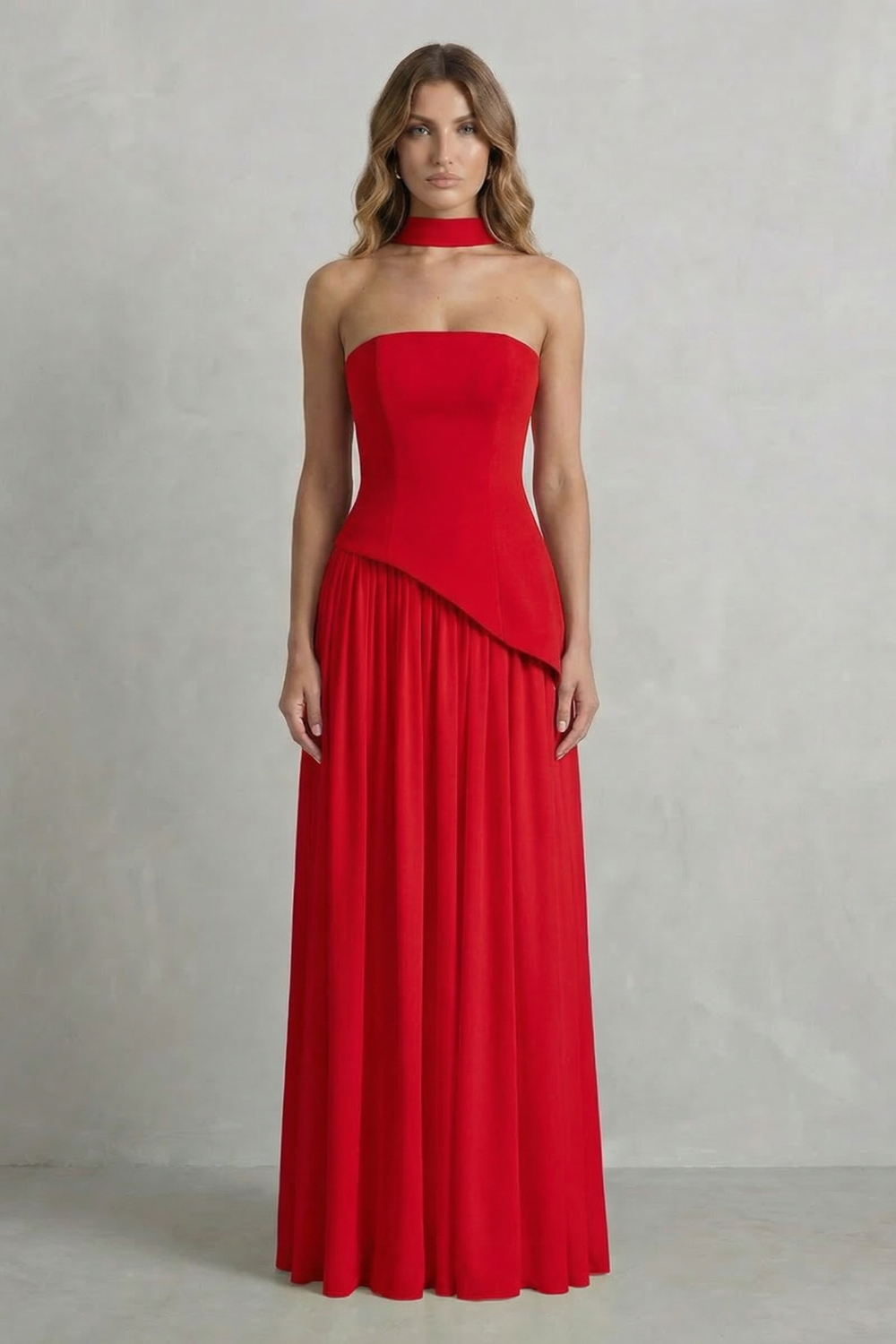 Celestara – Sculpted draped slit – Strapless maxi dress-10598793314647-OLVIA ROSE LONDON