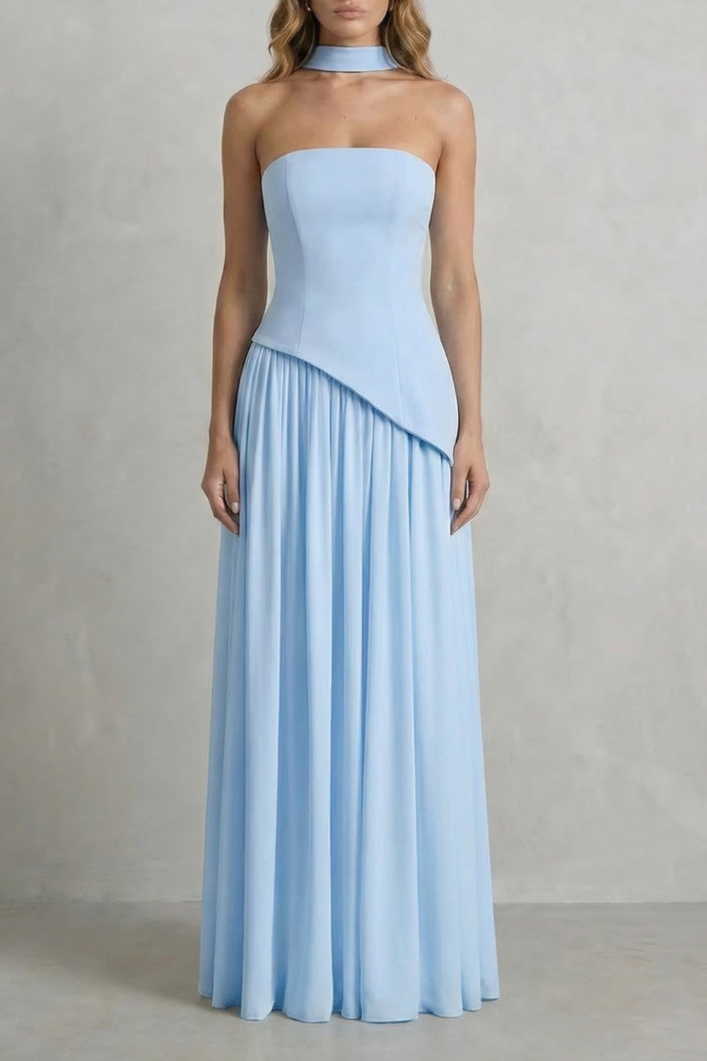 Celestara – Sculpted draped slit – Strapless maxi dress-10598793314647-OLVIA ROSE LONDON
