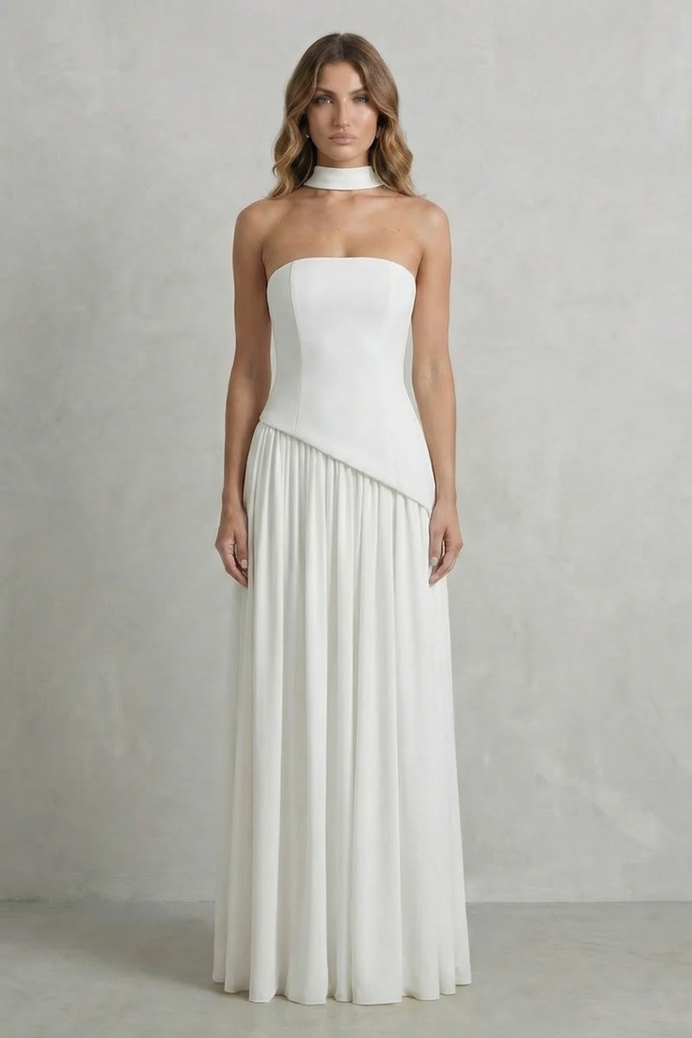 Celestara – Sculpted draped slit – Strapless maxi dress-10598793314647-OLVIA ROSE LONDON
