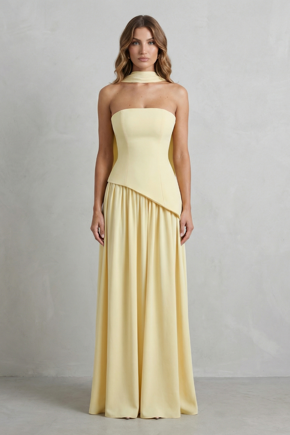 Celestara – Sculpted draped slit – Strapless maxi dress Celestara – Sculpted draped slit – Strapless maxi dress