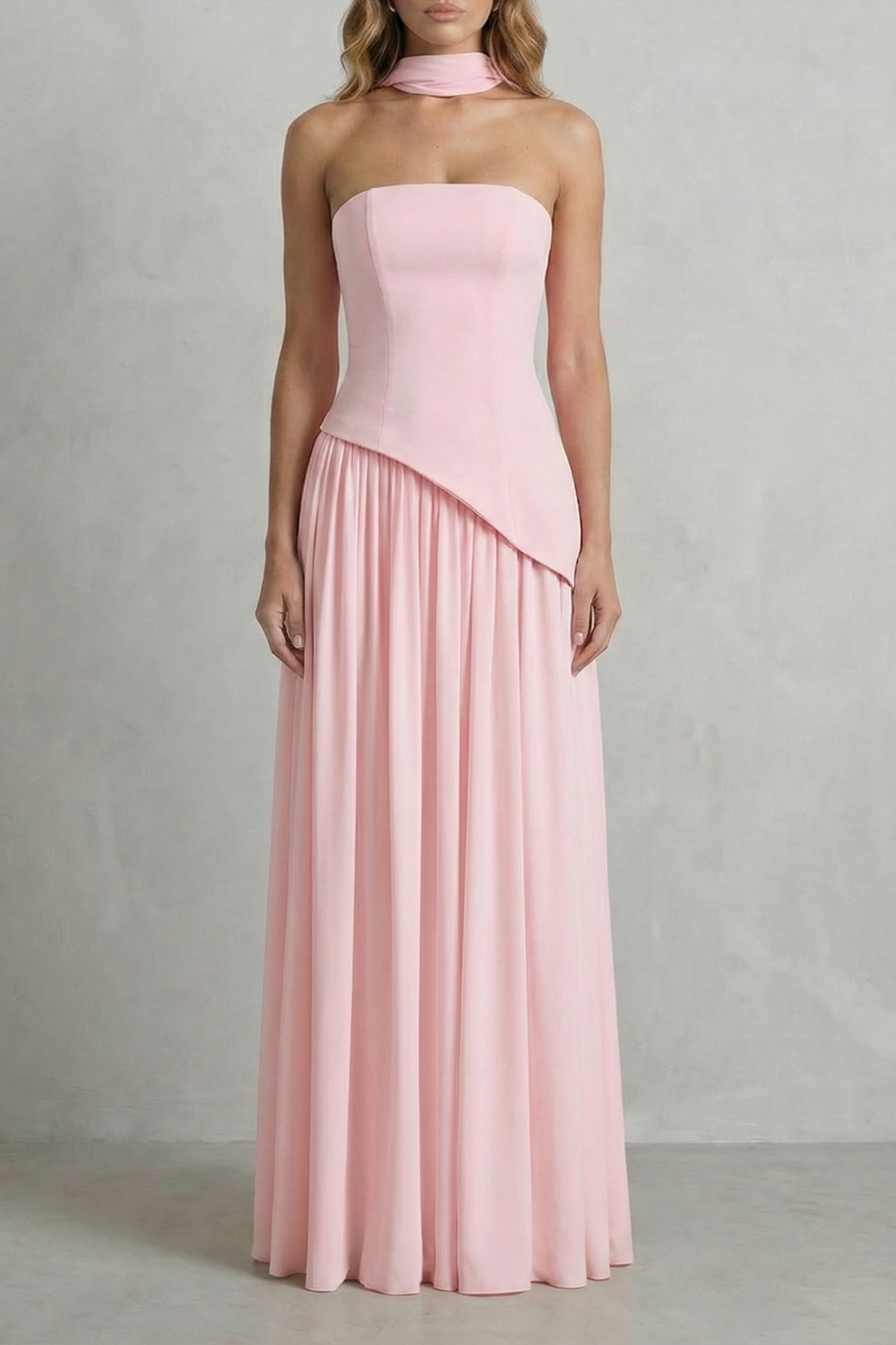 Celestara – Sculpted draped slit – Strapless maxi dress-10598793314647-OLVIA ROSE LONDON