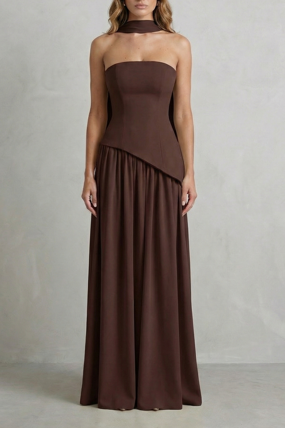 Celestara – Sculpted draped slit – Strapless maxi dress-10598793314647-OLVIA ROSE LONDON