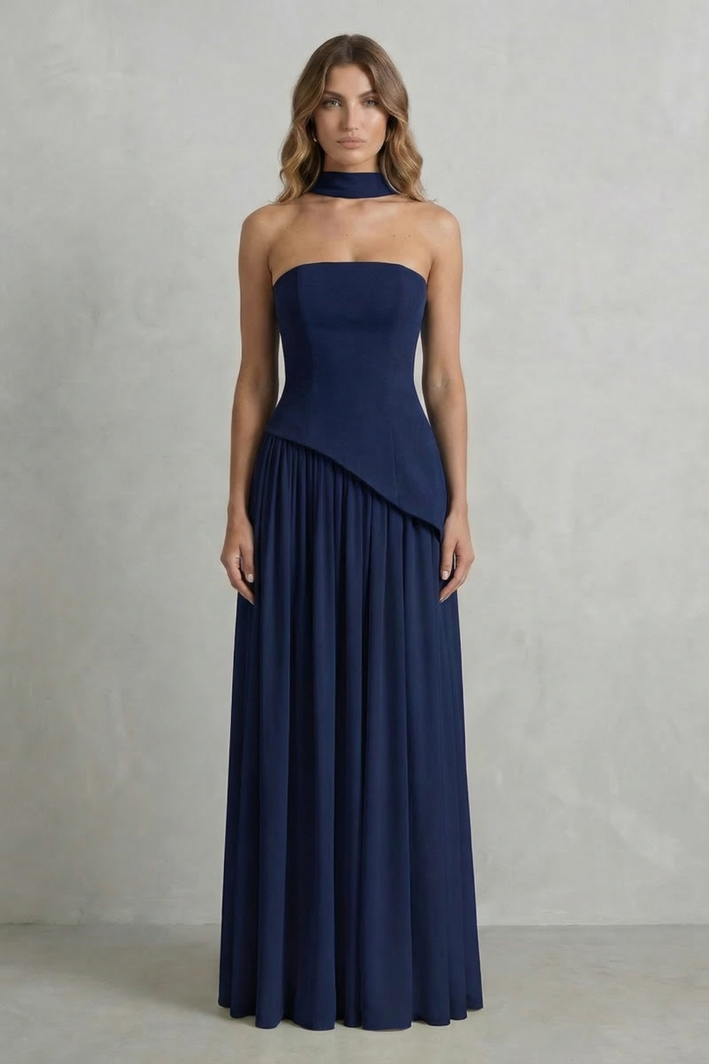Celestara – Sculpted draped slit – Strapless maxi dress-10598793314647-OLVIA ROSE LONDON