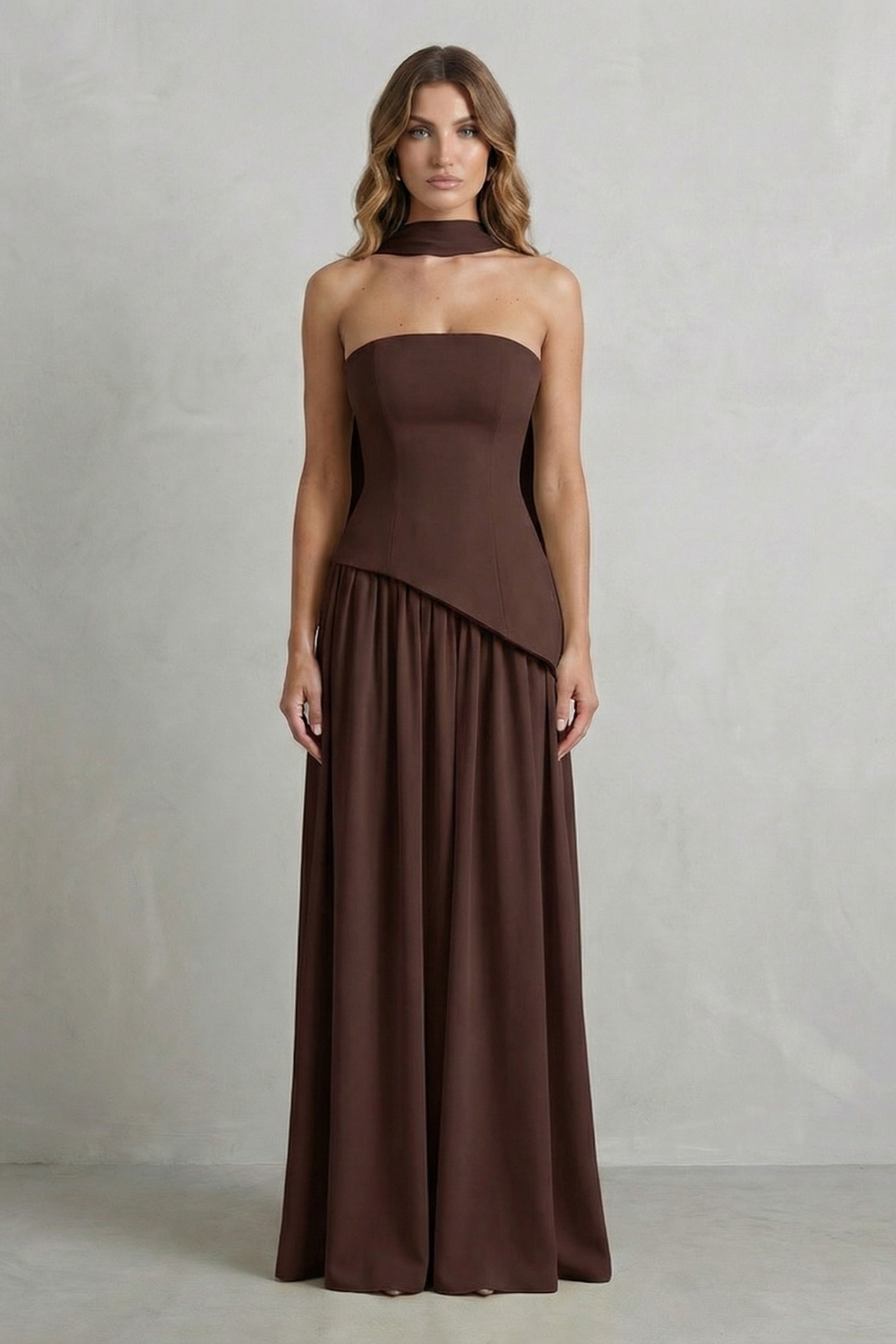 Celestara – Sculpted draped slit – Strapless maxi dress-10598793314647-OLVIA ROSE LONDON