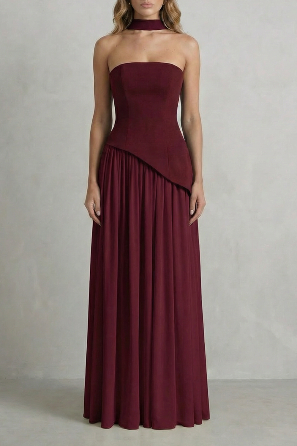 Celestara – Sculpted draped slit – Strapless maxi dress-10598793314647-OLVIA ROSE LONDON