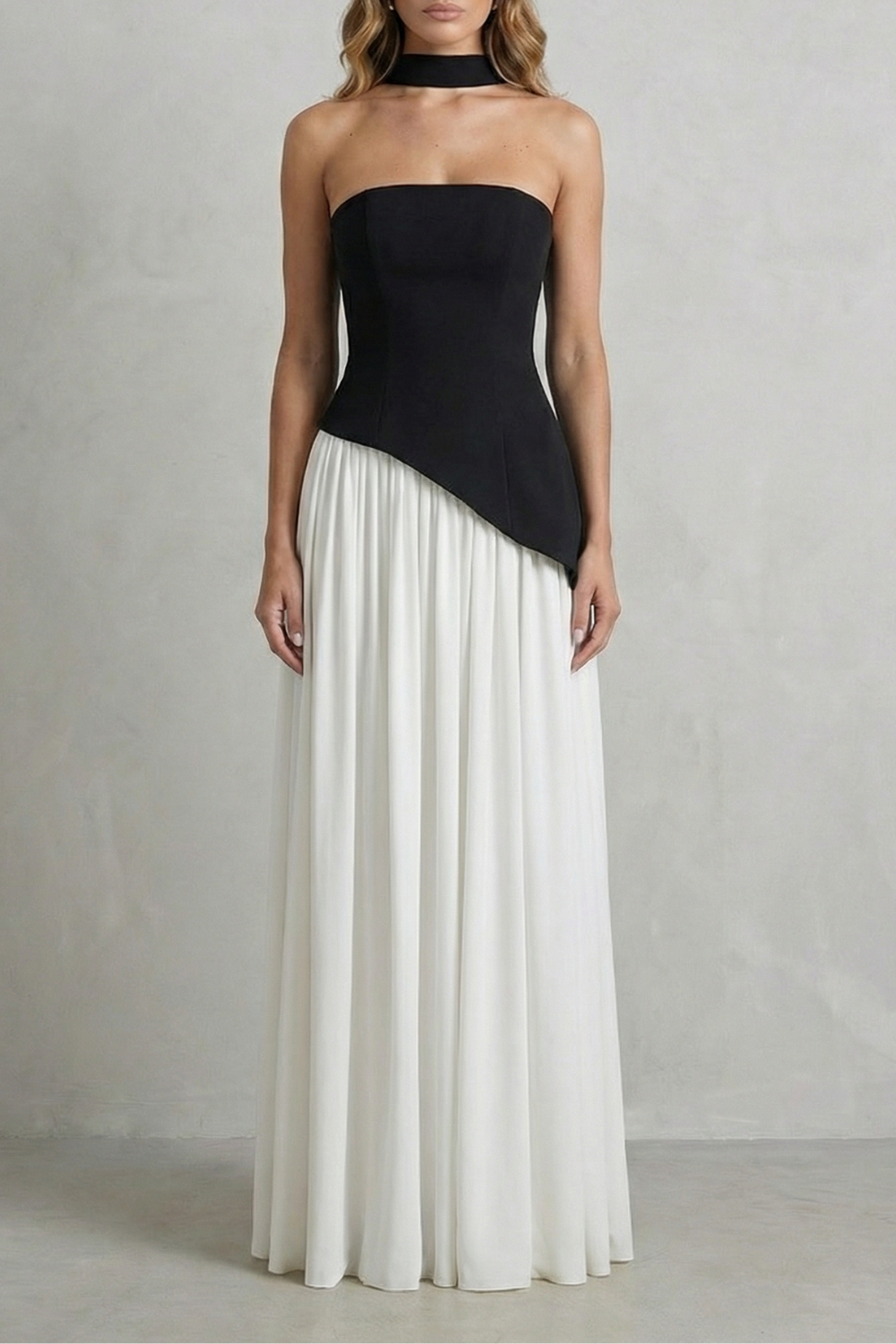 Celestara – Sculpted draped slit – Strapless maxi dress-10598793314647-OLVIA ROSE LONDON