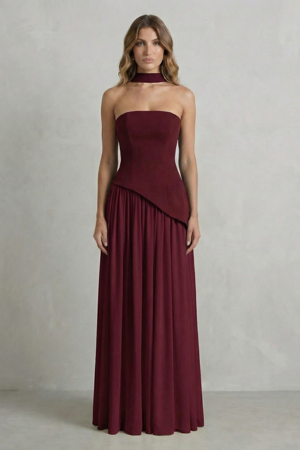 Celestara – Sculpted draped slit – Strapless maxi dress-10598793314647-OLVIA ROSE LONDON