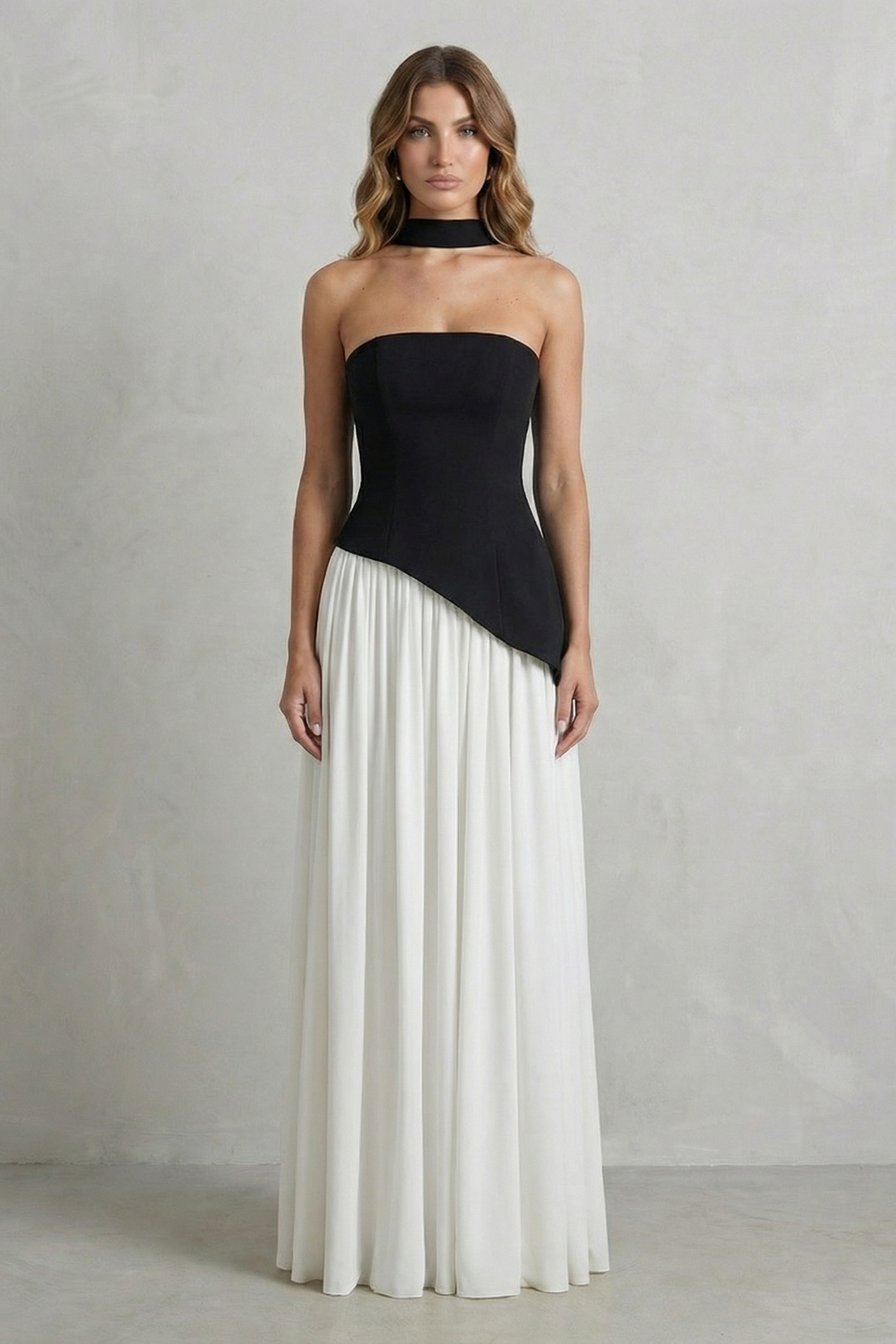 Celestara – Sculpted draped slit – Strapless maxi dress-10598793314647-OLVIA ROSE LONDON