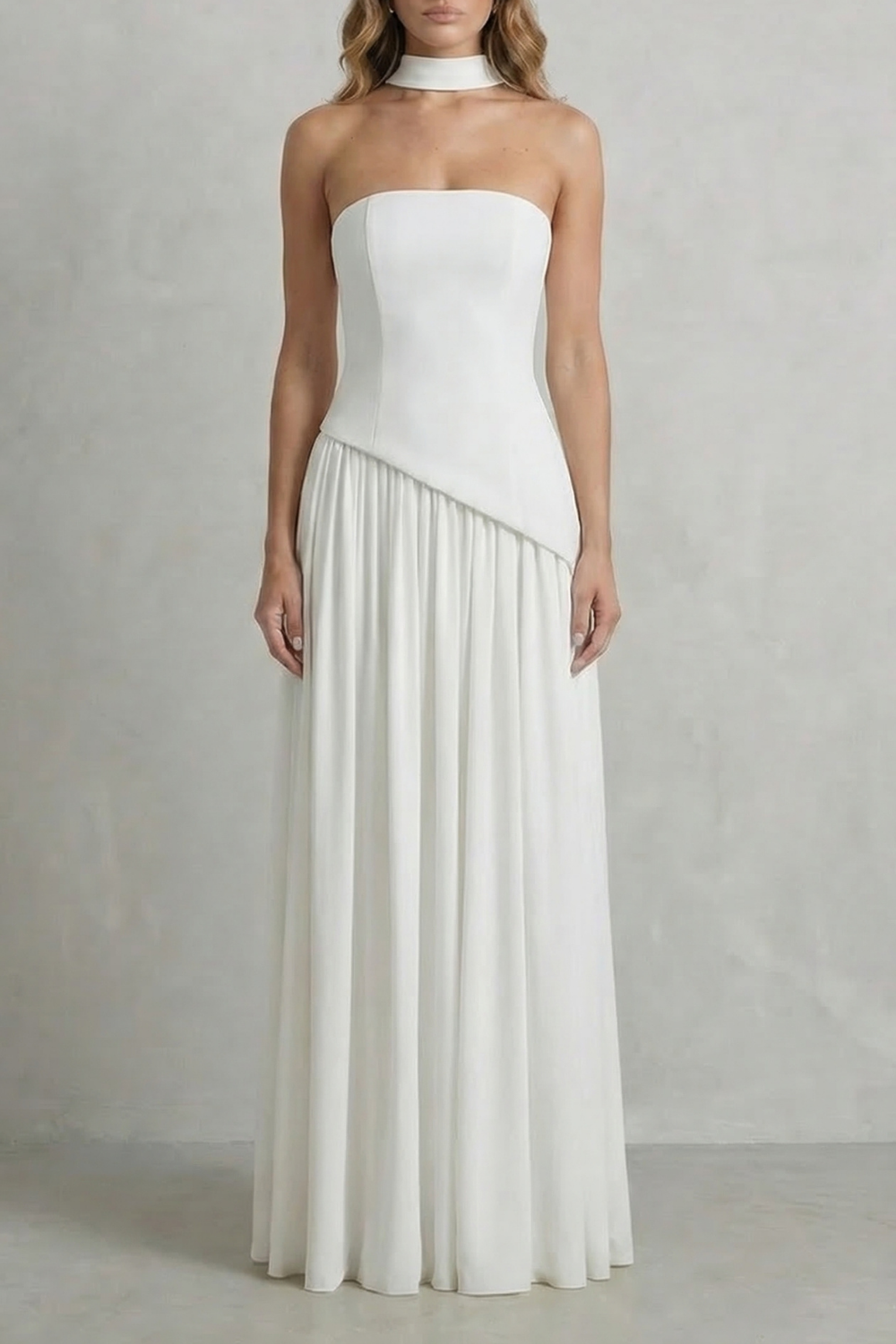 Celestara – Sculpted draped slit – Strapless maxi dress-10598793314647-OLVIA ROSE LONDON