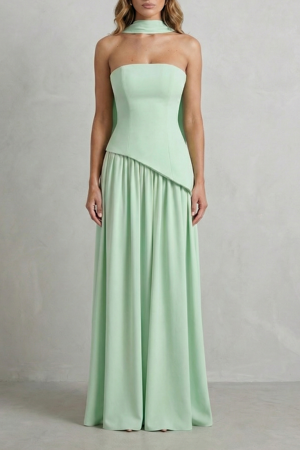 Celestara – Sculpted draped slit – Strapless maxi dress-10598793314647-OLVIA ROSE LONDON