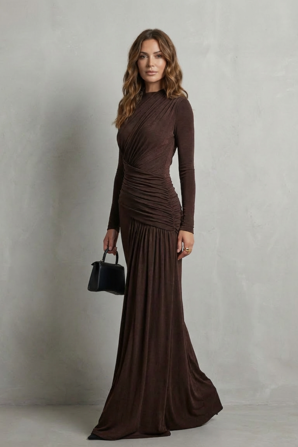 Celeste – Draped Pleated Maxi Dress – Elegant Silhouette-10494058234199-OLVIA ROSE LONDON