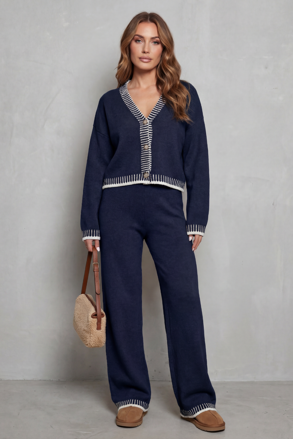 Cerivelle – Contrast trim – Knit loungewear set-10494039949655-OLVIA ROSE LONDON