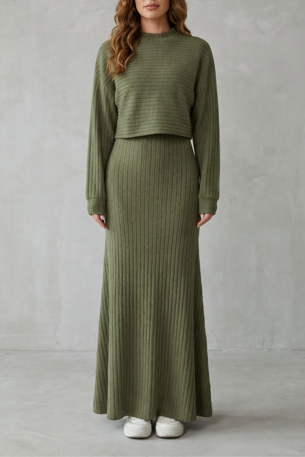 Clara – 2-in-1 Ribbed Knit Set – Maxi Dress & Cropped Pullover-10494046536023-OLVIA ROSE LONDON
