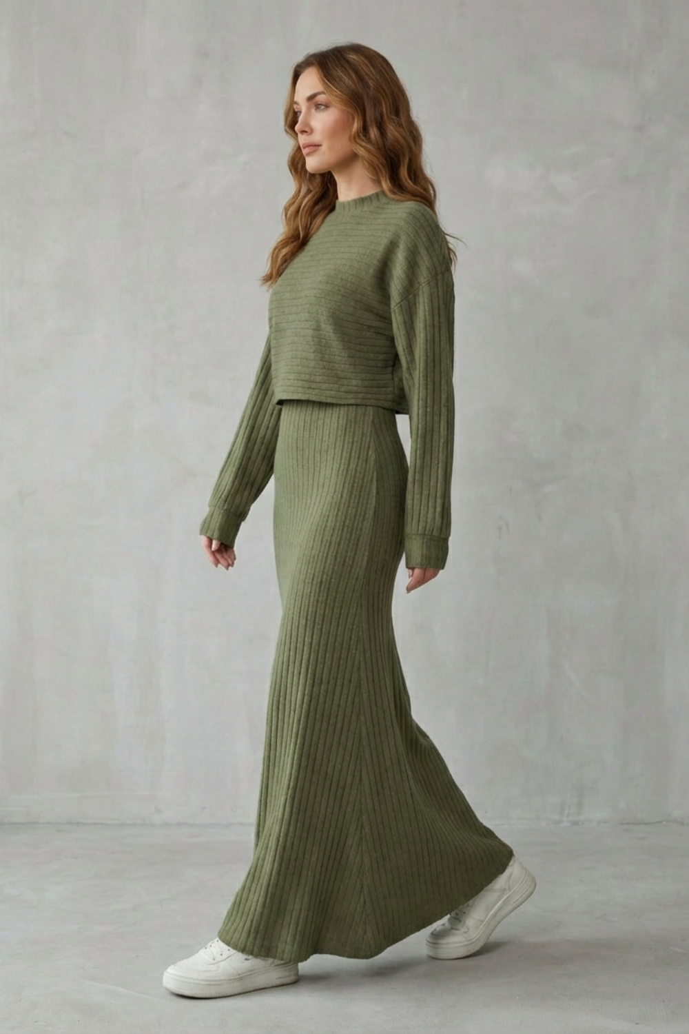 Clara – 2-in-1 Ribbed Knit Set – Maxi Dress & Cropped Pullover-10494046536023-OLVIA ROSE LONDON