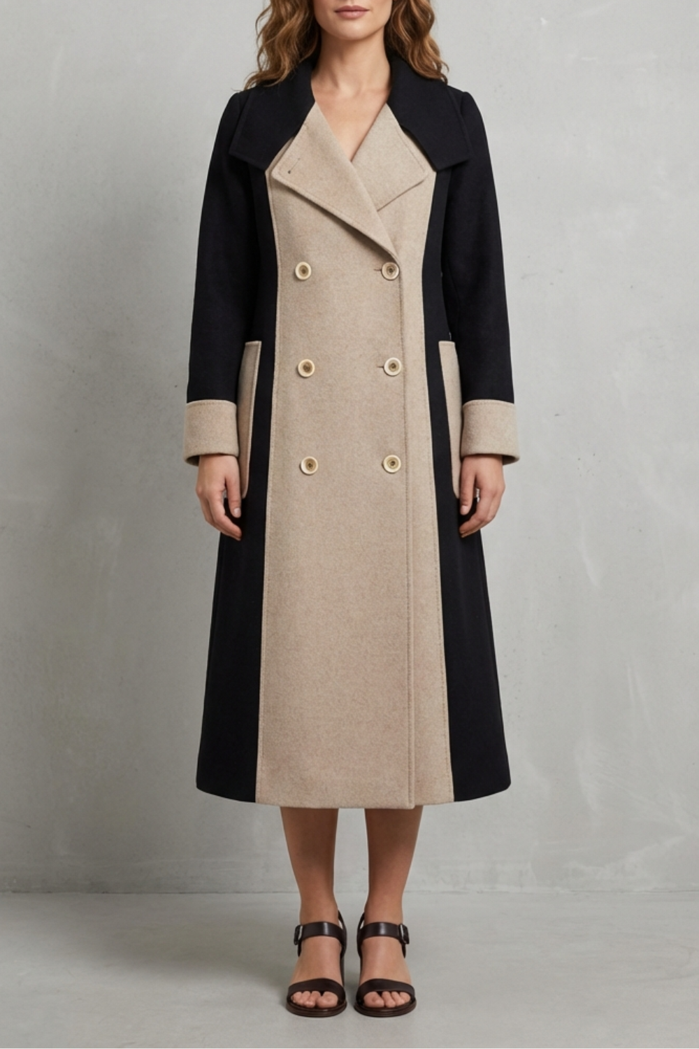 Clara – Contrast Color Wool Coat – Hepburn Style Elegant Overcoat-10494046601559-OLVIA ROSE LONDON