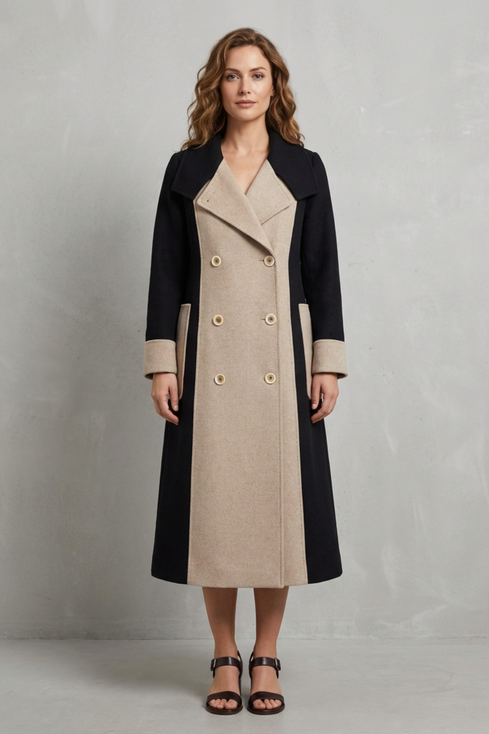 Clara – Contrast Color Wool Coat – Hepburn Style Elegant Overcoat-10494046601559-OLVIA ROSE LONDON