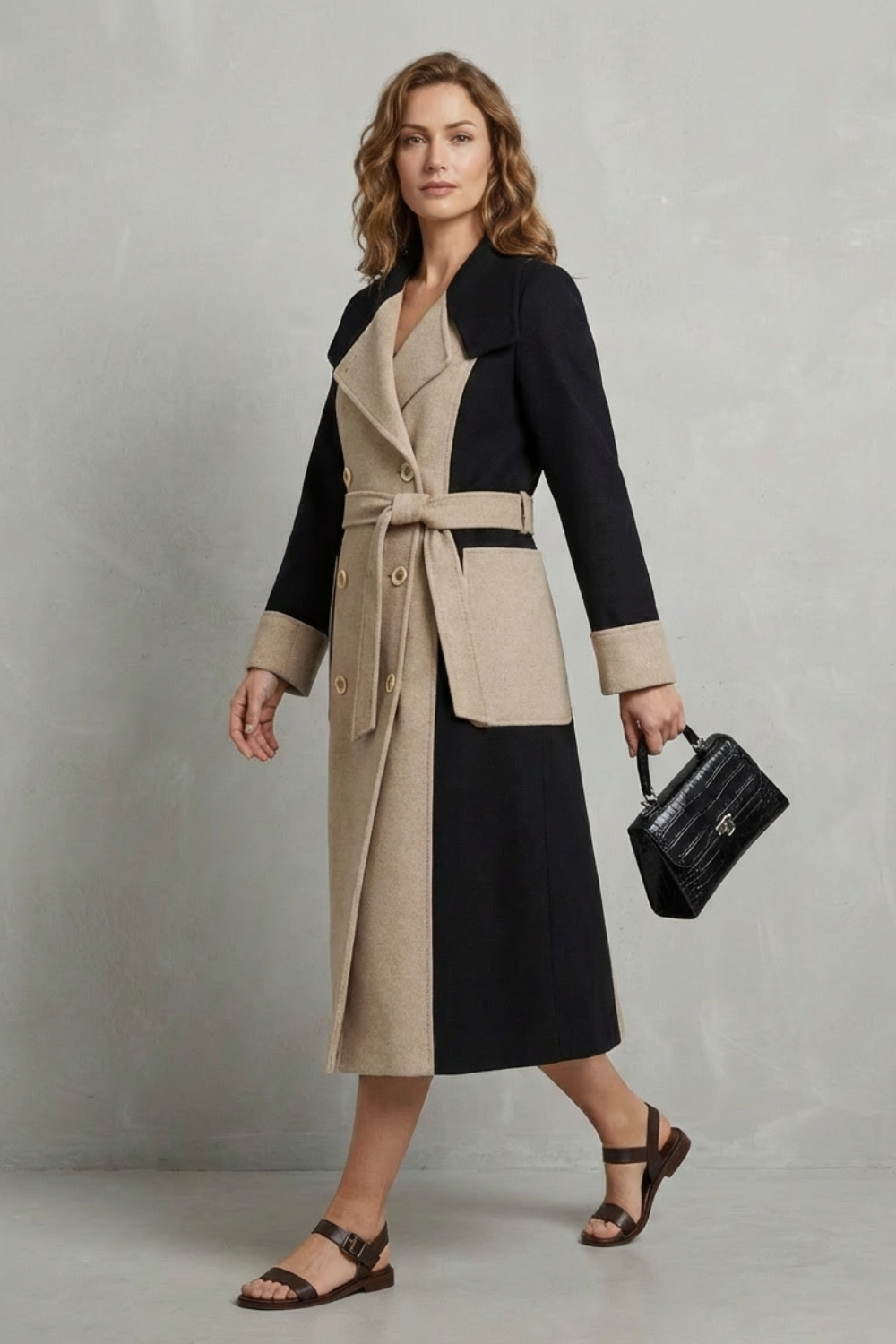 Clara – Contrast Color Wool Coat – Hepburn Style Elegant Overcoat-10494046601559-OLVIA ROSE LONDON