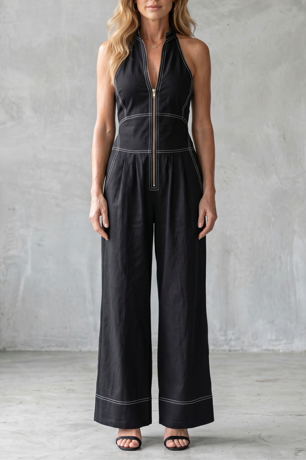 Darelle – Contrast stitch utility – Wide-leg jumpsuit-10908815491415-OLVIA ROSE LONDON