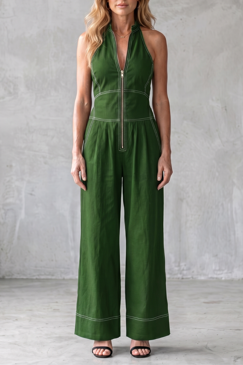 Darelle – Contrast stitch utility – Wide-leg jumpsuit-10908815491415-OLVIA ROSE LONDON
