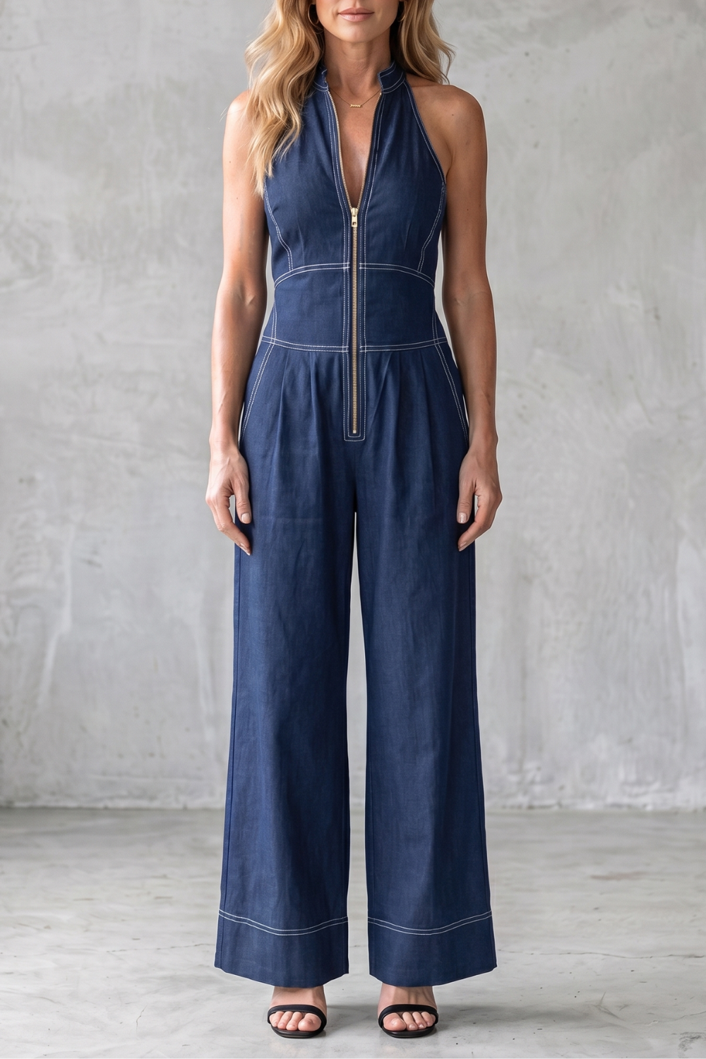 Darelle – Contrast stitch utility – Wide-leg jumpsuit-10908815491415-OLVIA ROSE LONDON