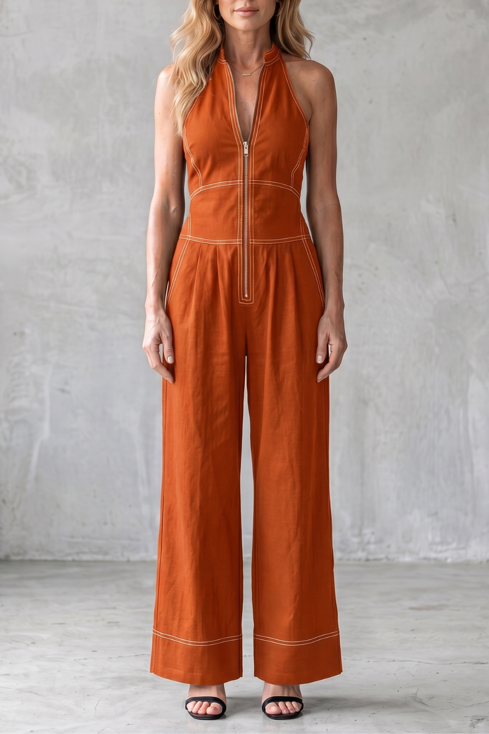 Darelle – Contrast stitch utility – Wide-leg jumpsuit-10908815491415-OLVIA ROSE LONDON