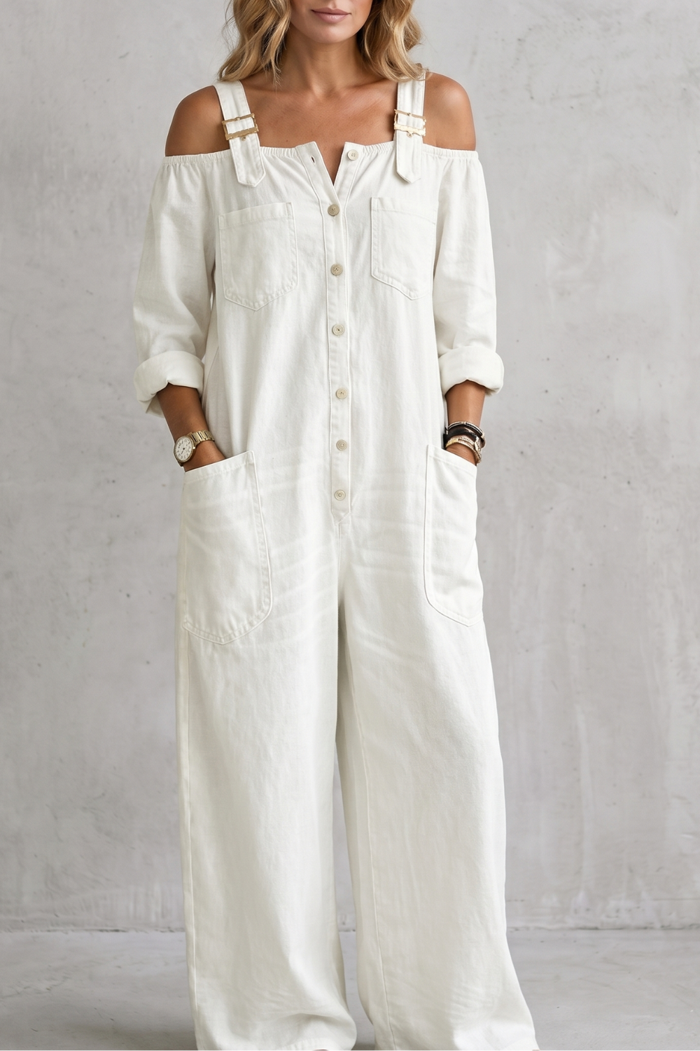 Denimora – Off-shoulder utility charm – Wide-leg overalls-10908685599063-OLVIA ROSE LONDON