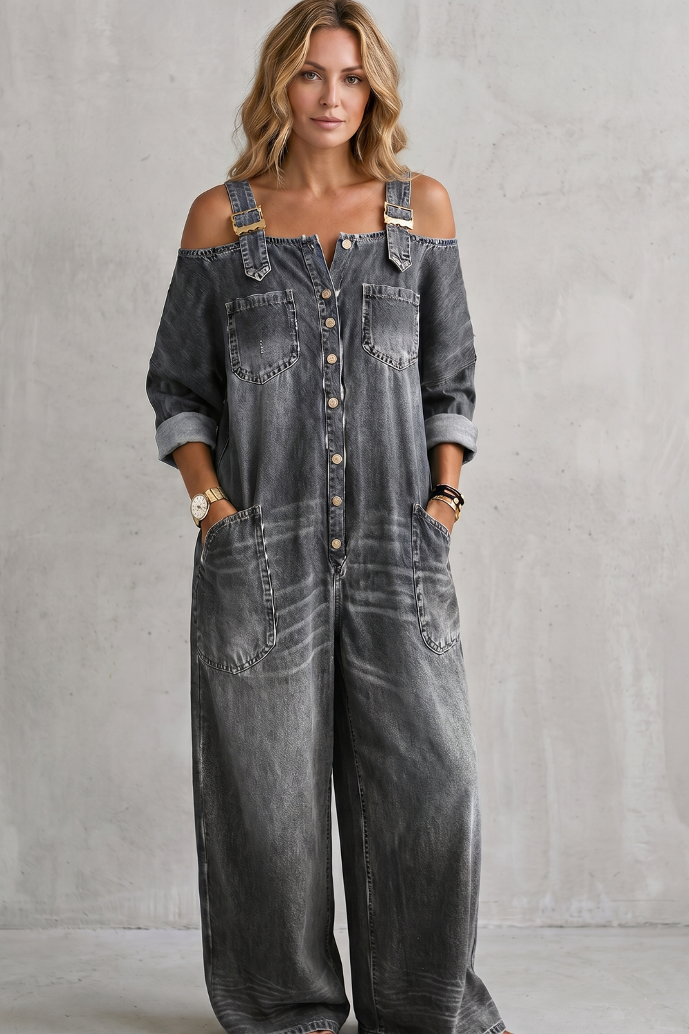 Denimora – Off-shoulder utility charm – Wide-leg overalls-10908685599063-OLVIA ROSE LONDON