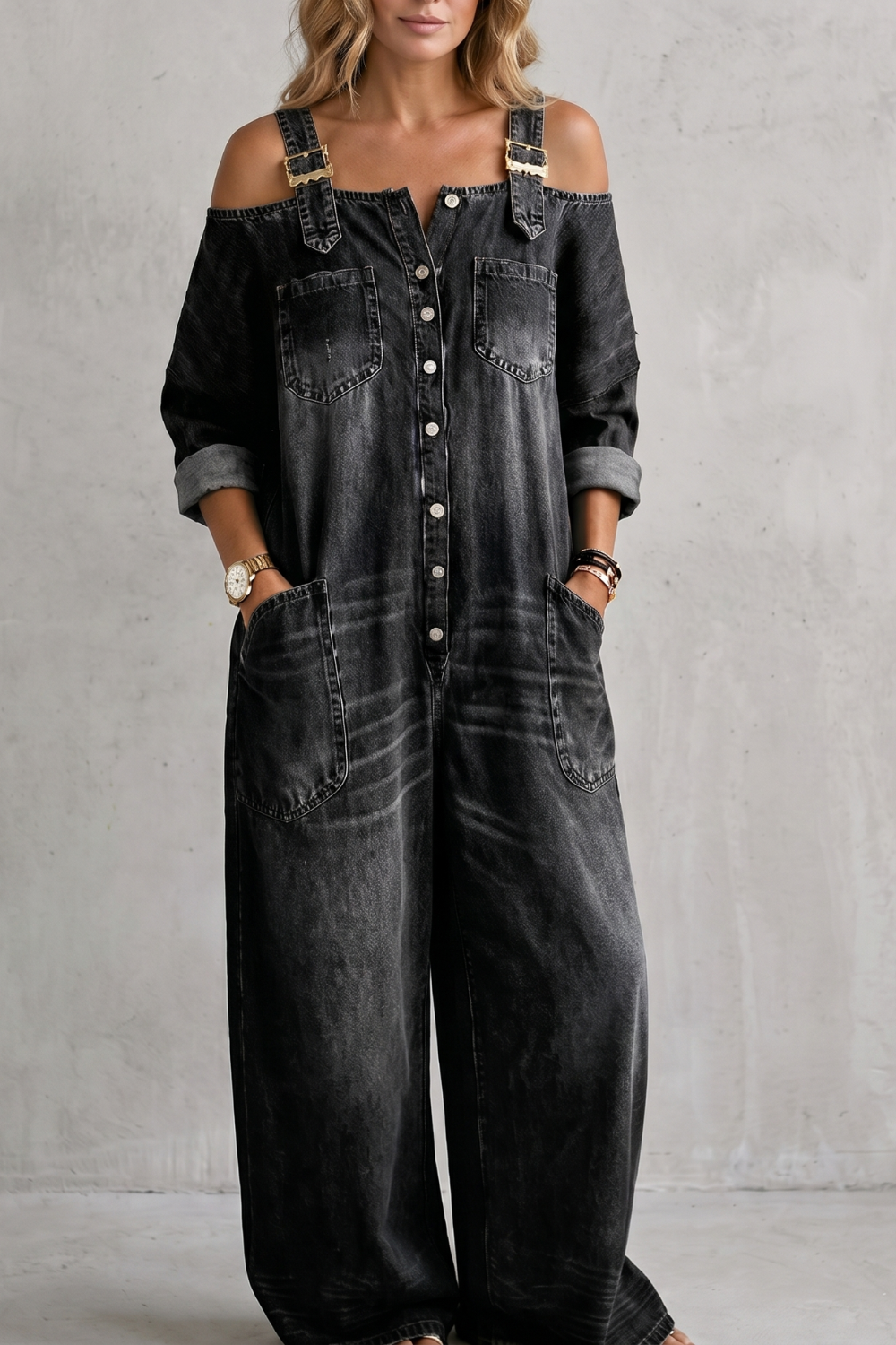 Denimora – Off-shoulder utility charm – Wide-leg overalls-10908685599063-OLVIA ROSE LONDON