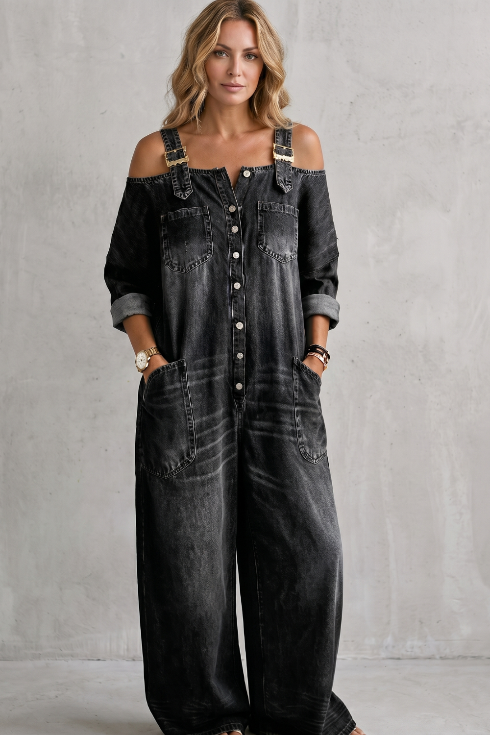 Denimora – Off-shoulder utility charm – Wide-leg overalls-10908685599063-OLVIA ROSE LONDON