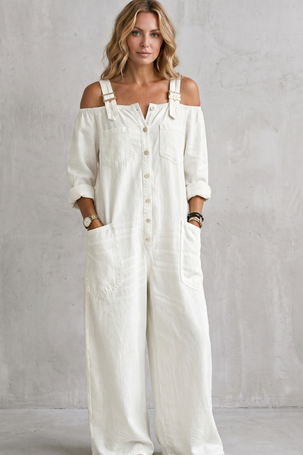 Denimora – Off-shoulder utility charm – Wide-leg overalls-10908685599063-OLVIA ROSE LONDON