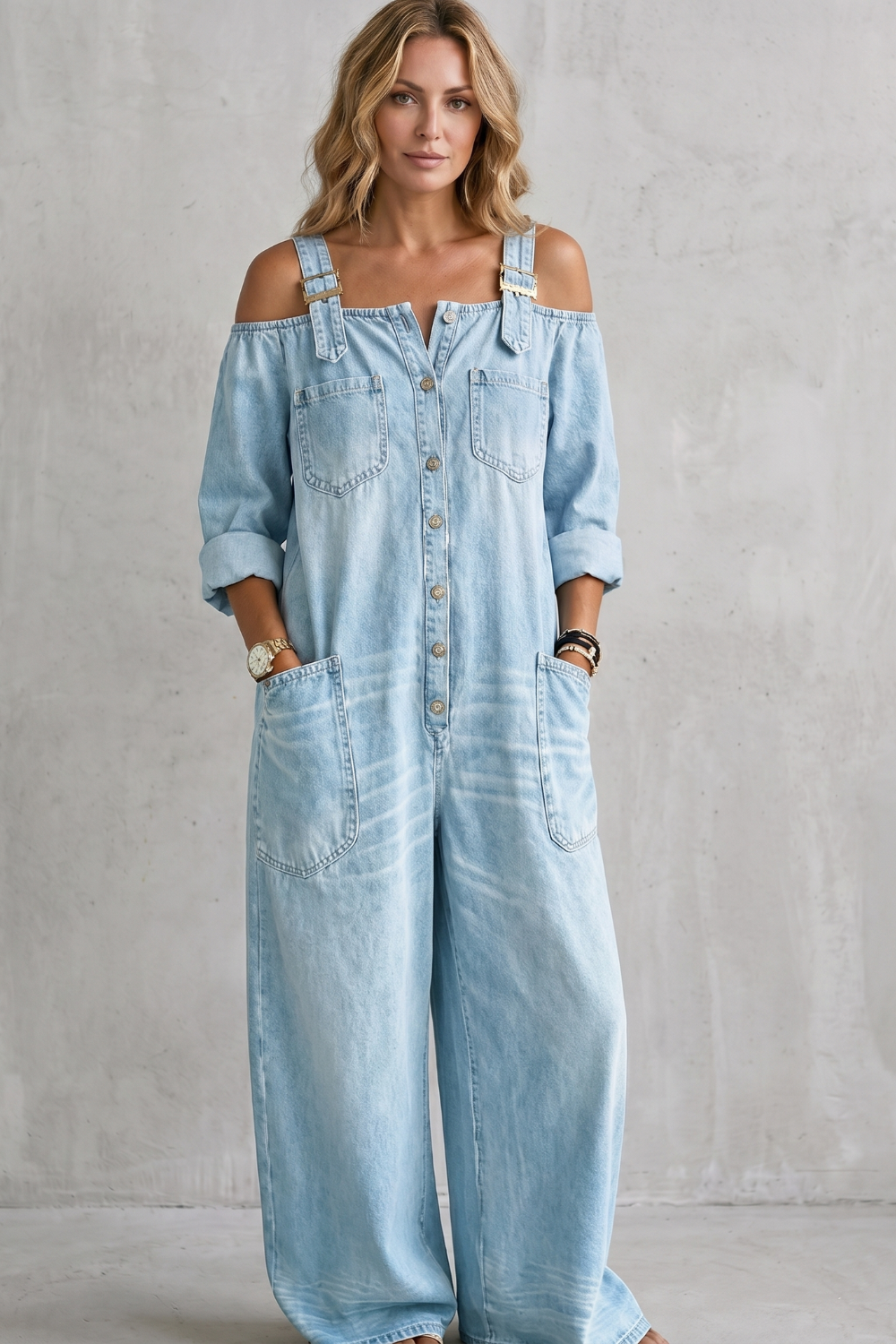 Denimora – Off-shoulder utility charm – Wide-leg overalls-10908685599063-OLVIA ROSE LONDON