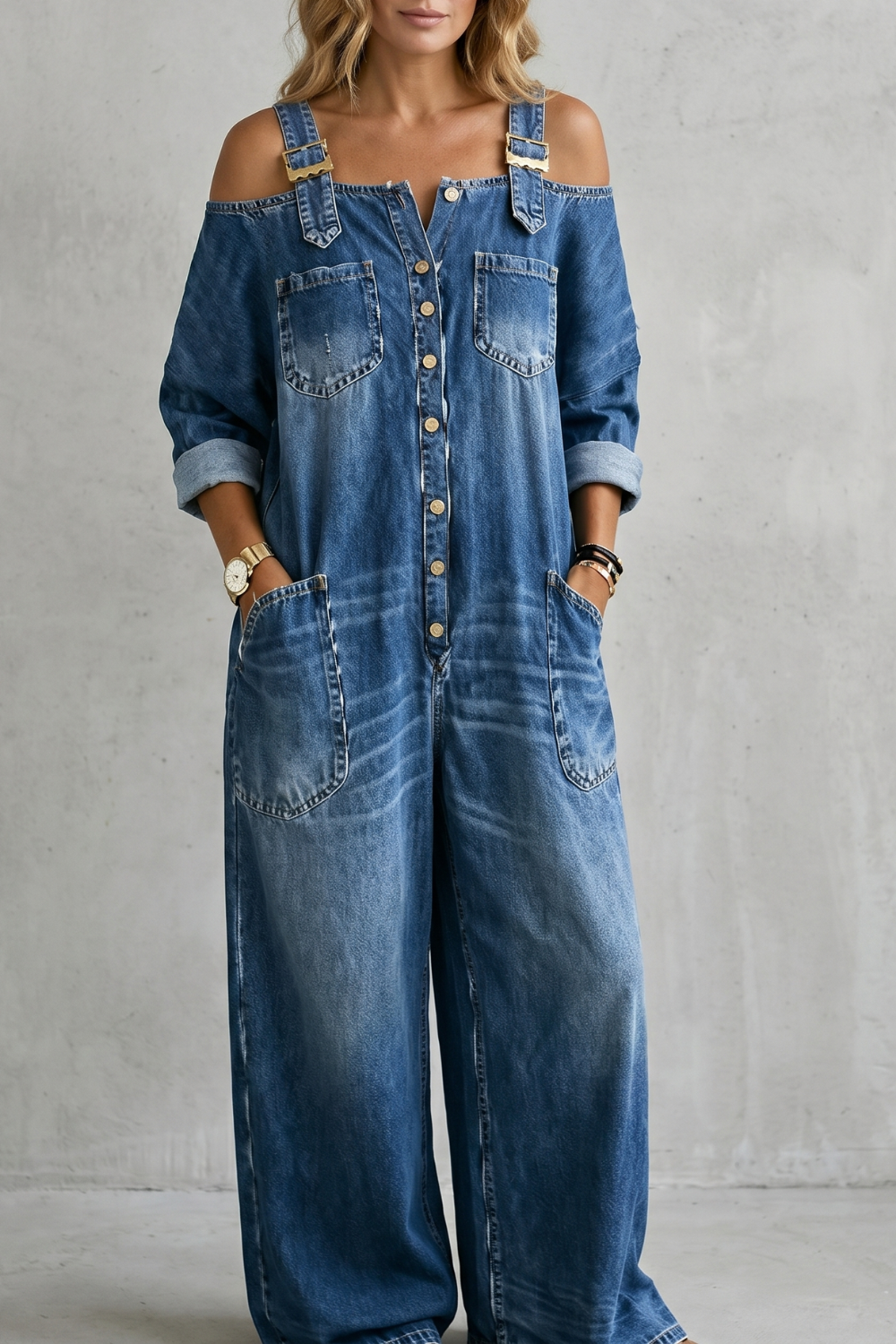 Denimora – Off-shoulder utility charm – Wide-leg overalls-10908685599063-OLVIA ROSE LONDON