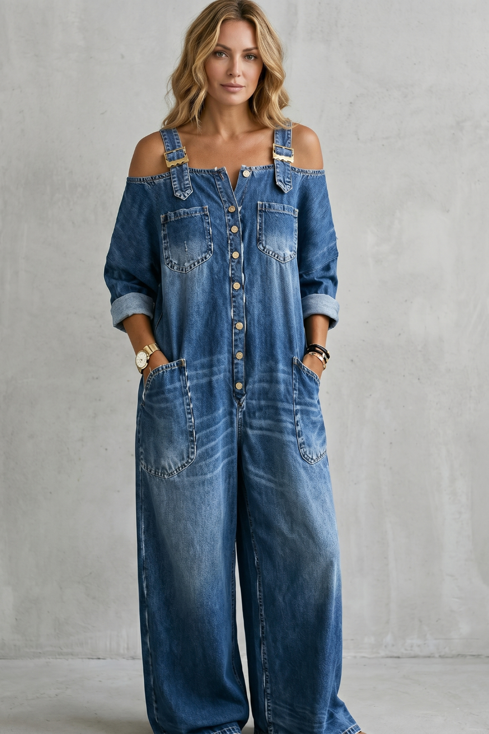 Denimora – Off-shoulder utility charm – Wide-leg overalls-10908685599063-OLVIA ROSE LONDON