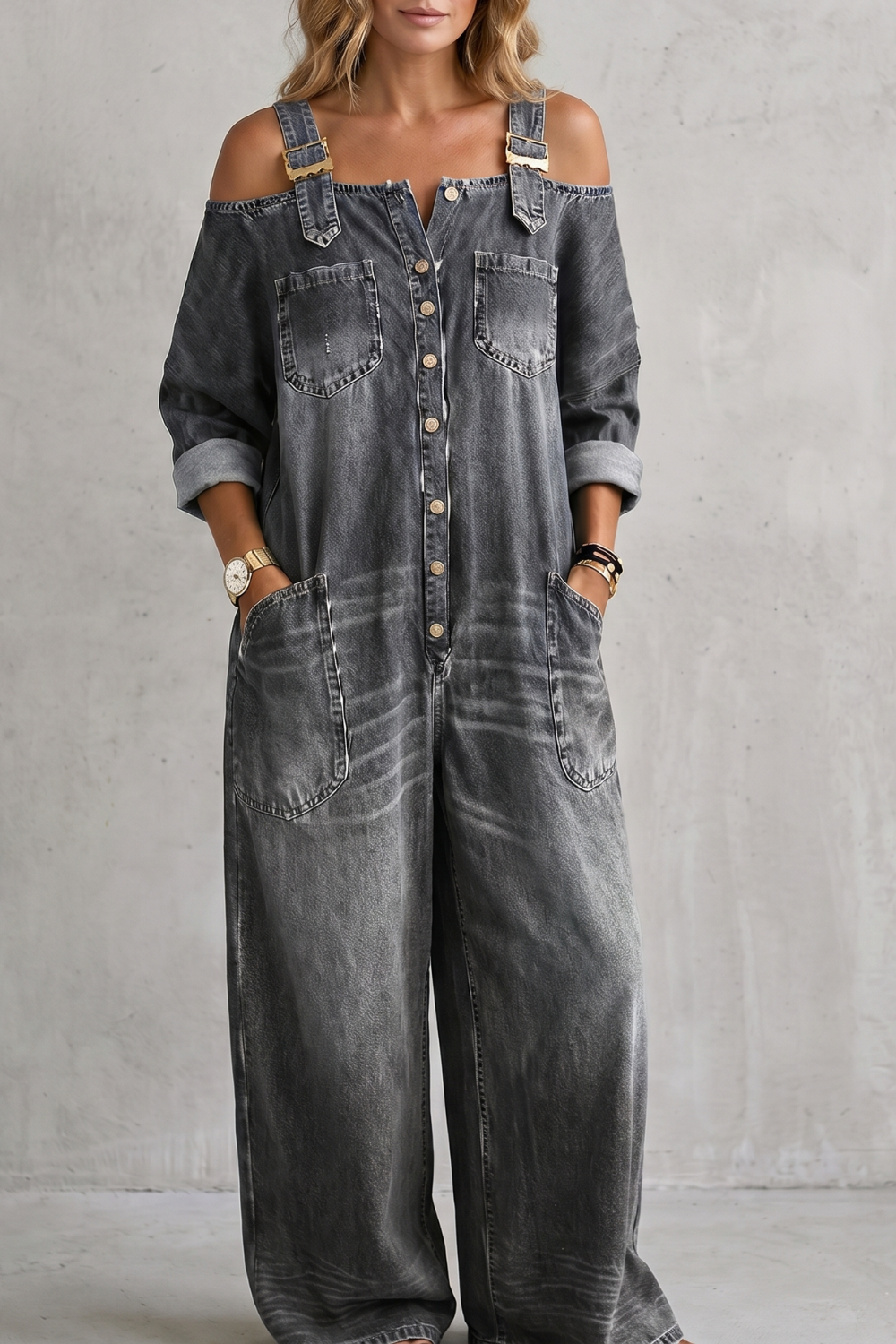 Denimora – Off-shoulder utility charm – Wide-leg overalls-10908685599063-OLVIA ROSE LONDON