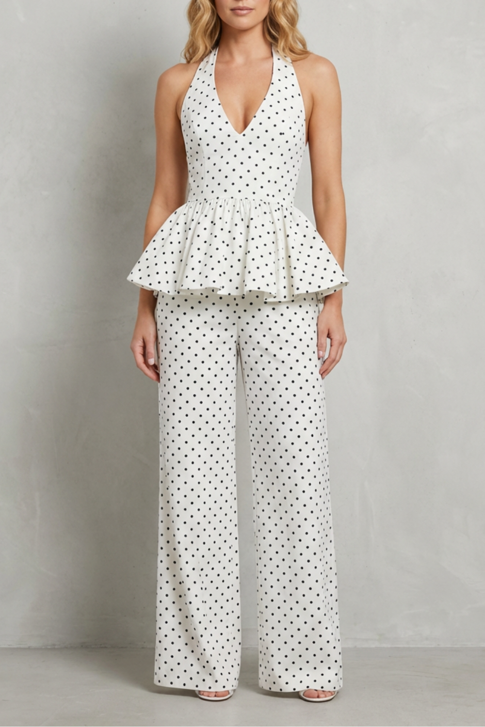 Dolcetta – Polka dot peplum – Halter jumpsuit-10510279082327-OLVIA ROSE LONDON