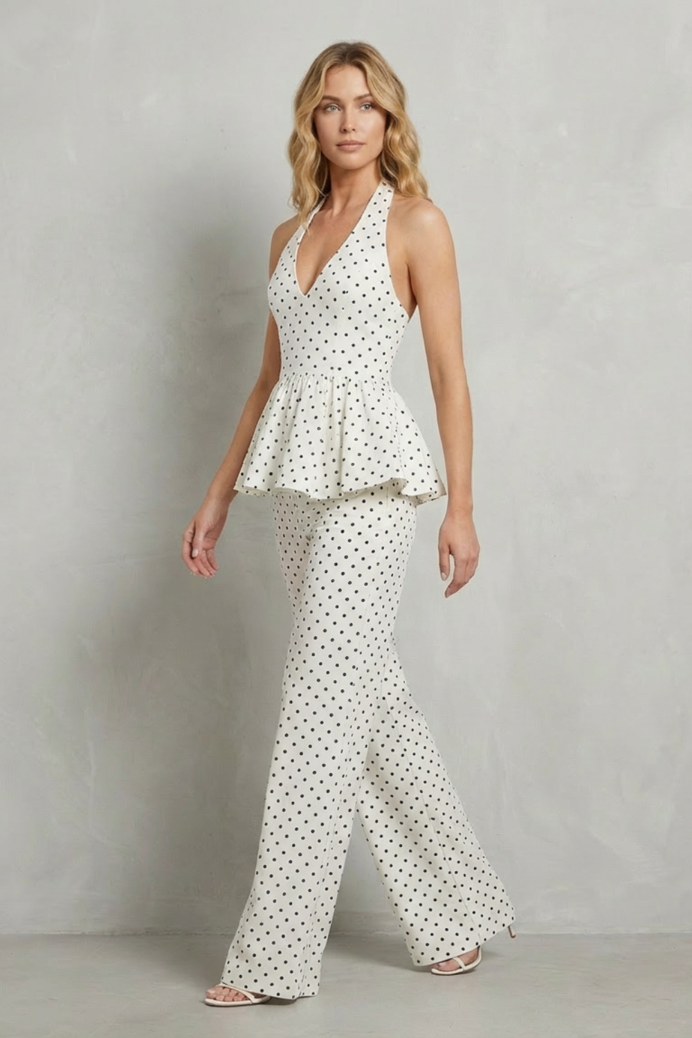 Dolcetta – Polka dot peplum – Halter jumpsuit-10510279082327-OLVIA ROSE LONDON