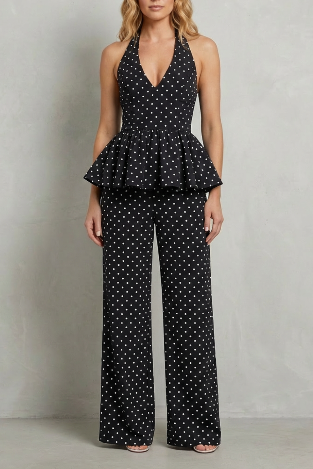 Dolcetta – Polka dot peplum – Halter jumpsuit-10510279082327-OLVIA ROSE LONDON