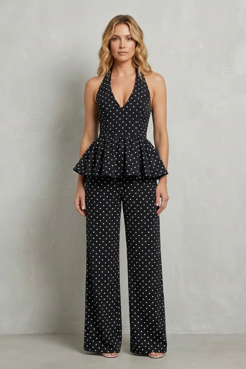Dolcetta – Polka dot peplum – Halter jumpsuit-10510279082327-OLVIA ROSE LONDON