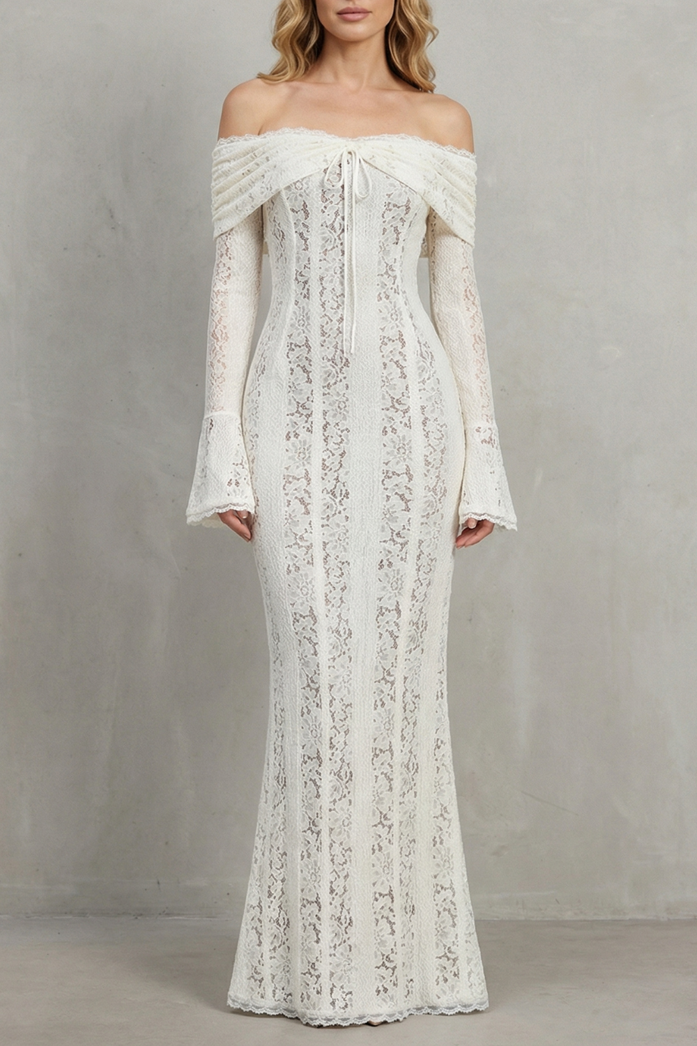 Elarina – Romantic lace silhouette – Off shoulder maxi dress-10598793347415-OLVIA ROSE LONDON