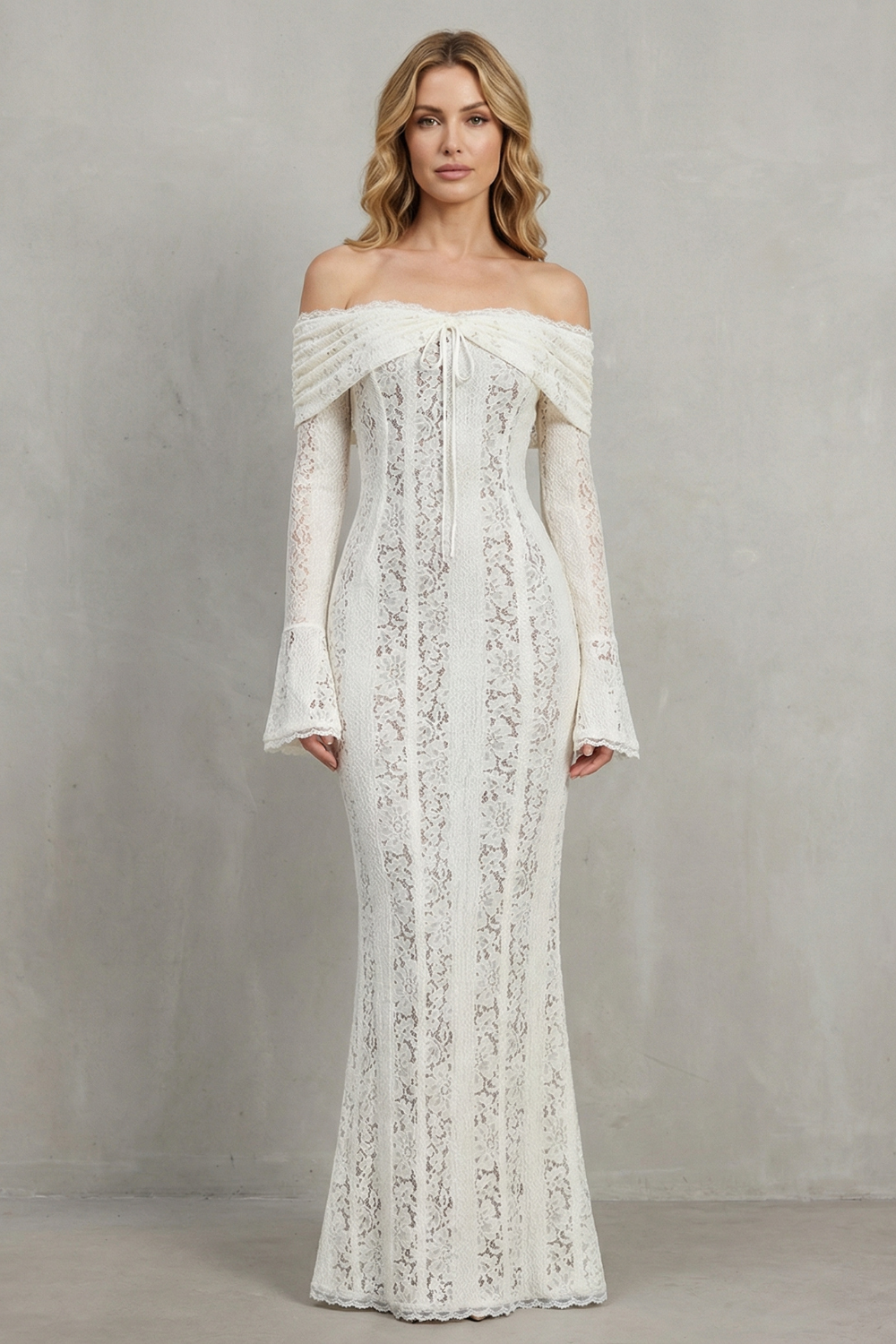 Elarina – Romantic lace silhouette – Off shoulder maxi dress-10598793347415-OLVIA ROSE LONDON