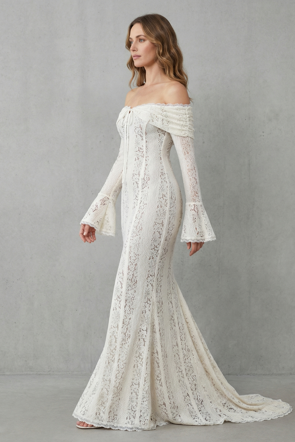 Elarina – Romantic lace silhouette – Off shoulder maxi dress-10598793347415-OLVIA ROSE LONDON