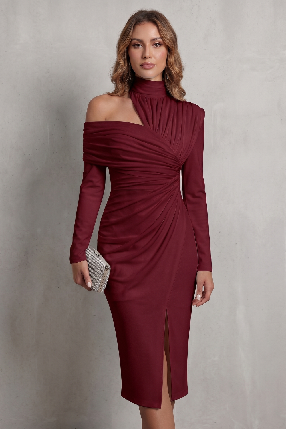 Élarise – Draped couture elegance – Midi dress-10908512256343-OLVIA ROSE LONDON