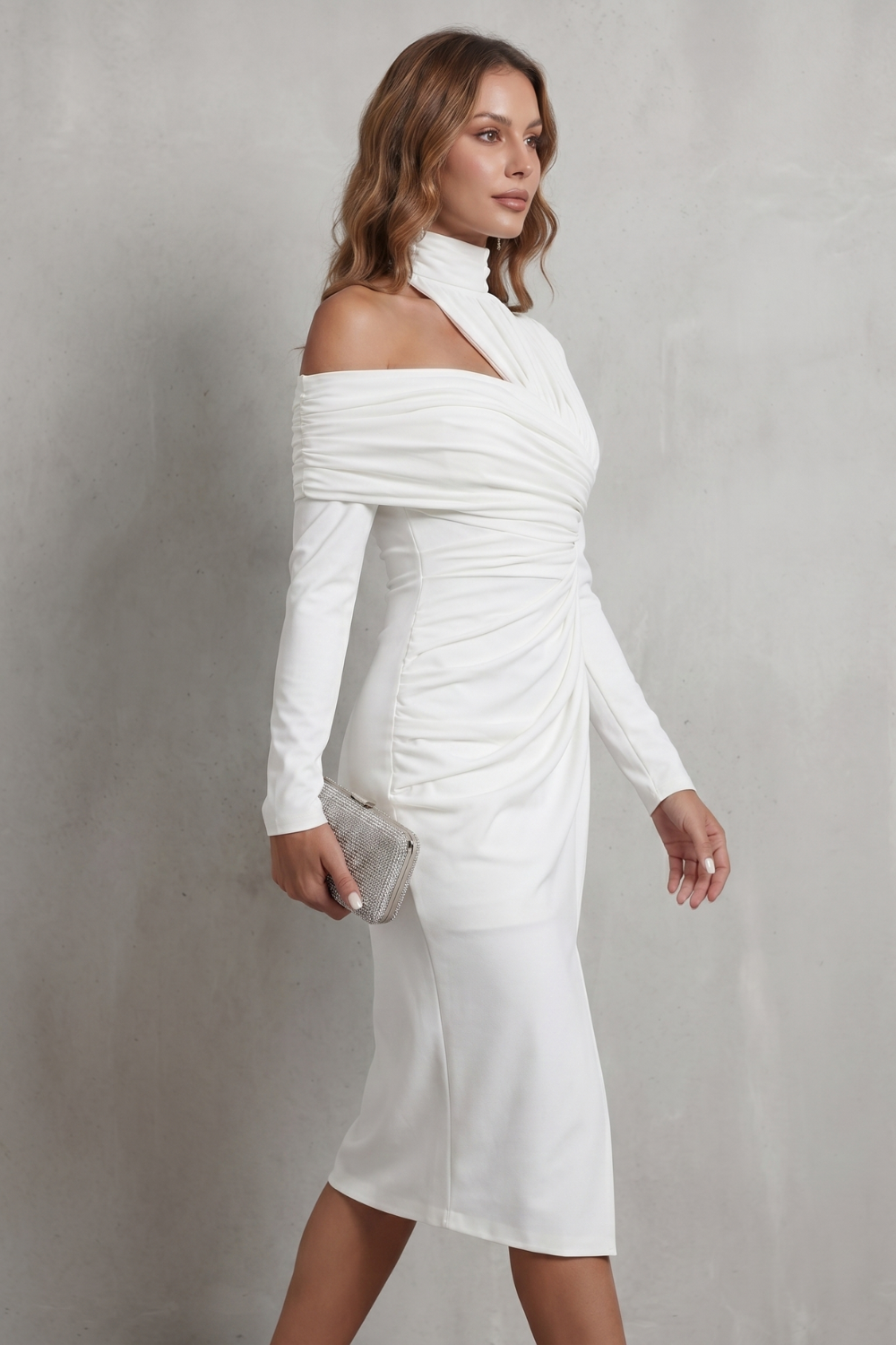 Élarise – Draped couture elegance – Midi dress-10908512256343-OLVIA ROSE LONDON