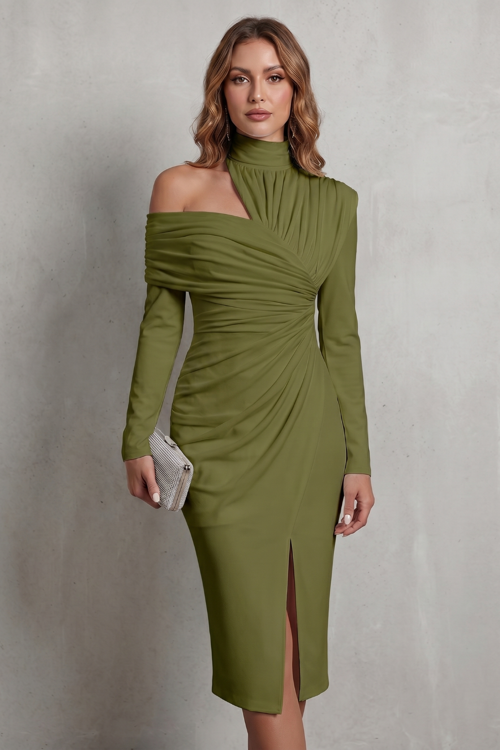 Élarise – Draped couture elegance – Midi dress-10908512256343-OLVIA ROSE LONDON
