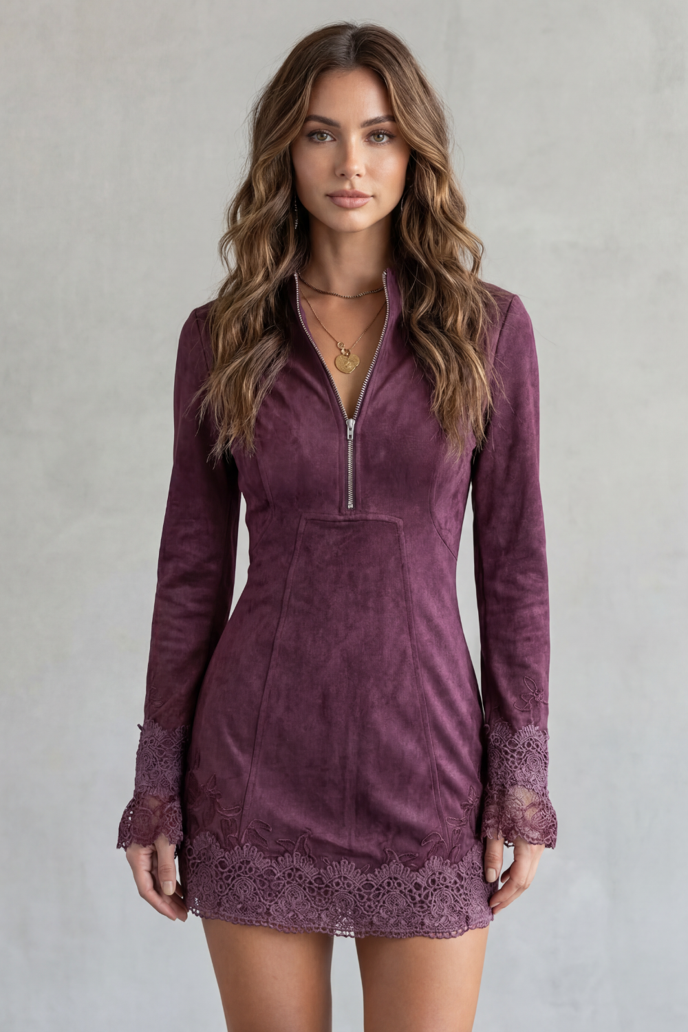 Elarisse – Boho stitch – Suede mini dress-10450671960407-OLVIA ROSE LONDON